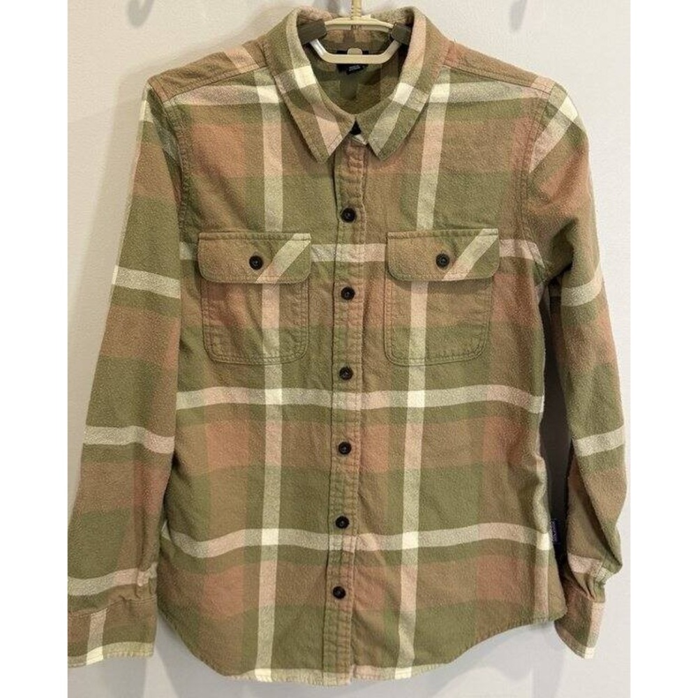Patagonia Womens Organic Cotton Midweight Fjord Flannel Shirt Green Plaid XS